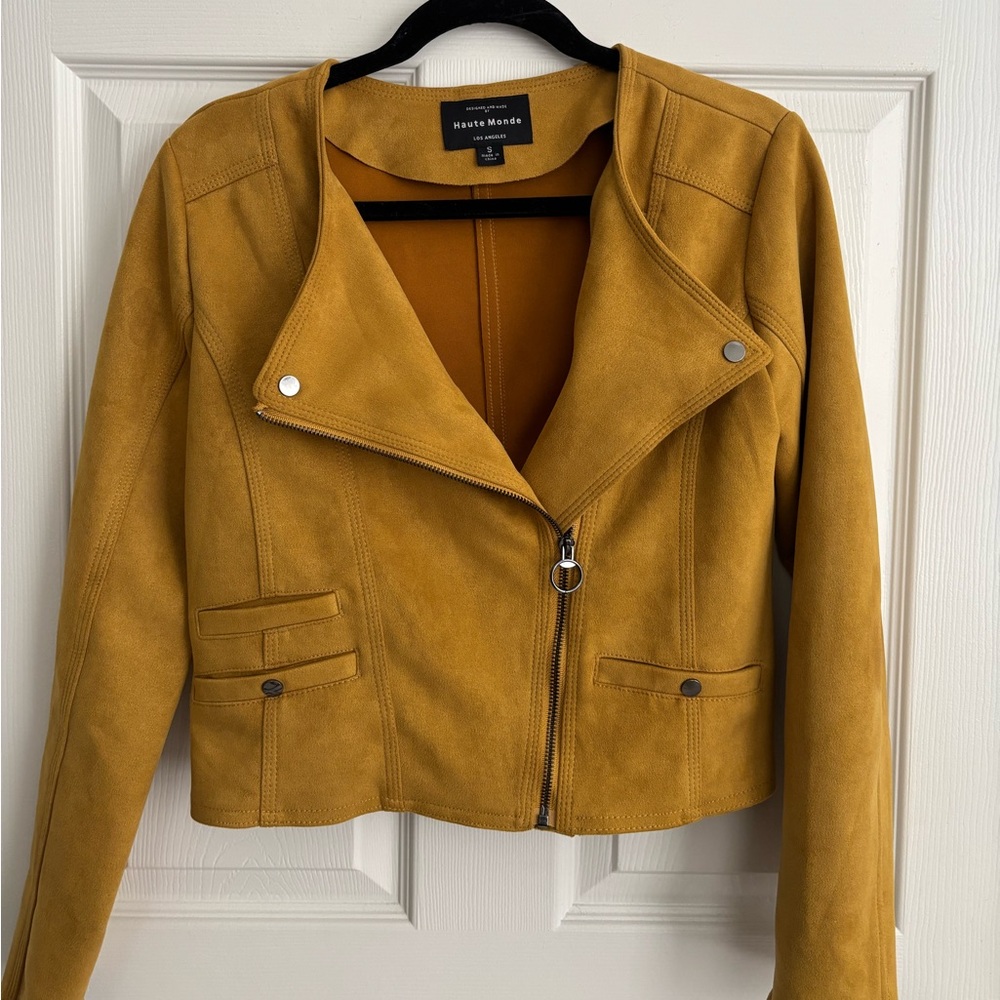 NEW HAUTE MONDE FAUX SUEDE MOTO JACKET FRONT ZIP WITH DRAPING LAPELS  SZ S